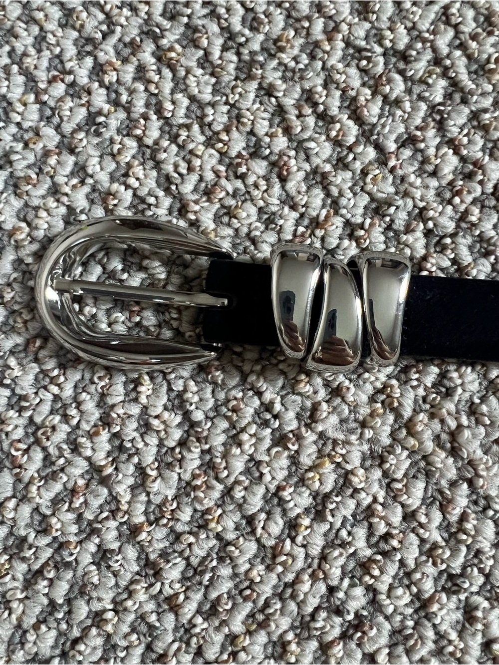 Madewell French Navy Velvet leather Belt with Shiny Silver Buckle and Loops